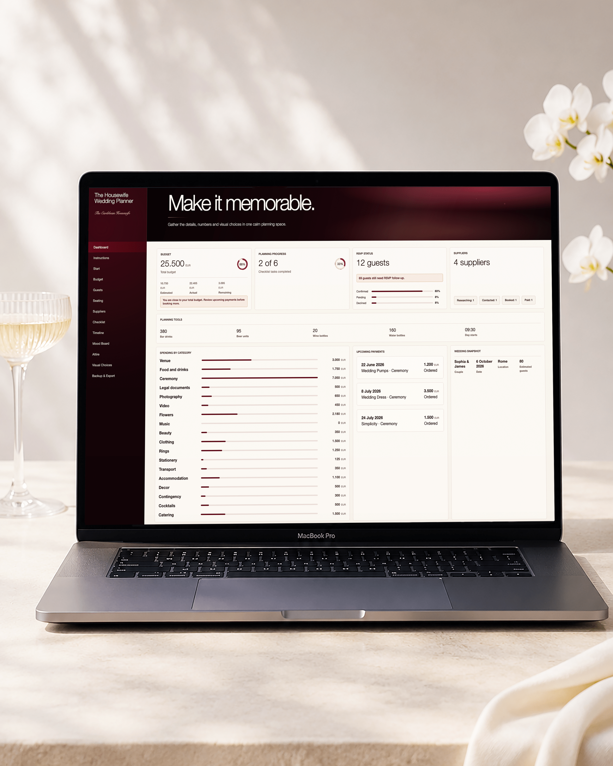 The Housewife Wedding Planner App for budget, guests, suppliers and payments